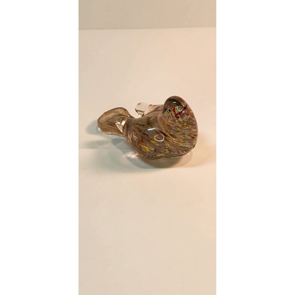 Vintage Hand Blown Art Glass Bird Figurine Paperweight Clear Multicolor Swirll